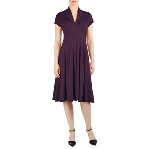 eShakti Feminine Pleated Cotton Knit Purple Dress